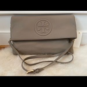 Tory Burch Bombe Fold-Over Messenger French Gray